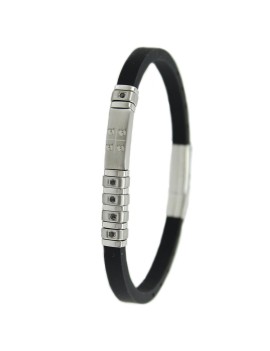 I Giampini rubber and steel bracelet with four engraved moors and black cubic zirconia