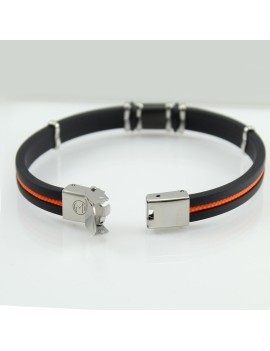 Rubber and steel bracelet with four engraved moors and orange Giampini cord