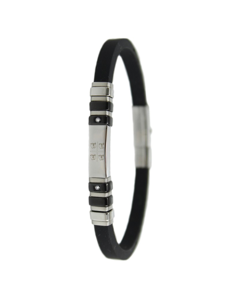 Bracciale I Giampini in Gomma e Acciaio con Incisione Quattro Mori Bracciale I Giampini in Gomma e Acciaio con Incisione Quattro Mori