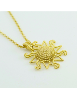 Collana Filigrana Sarda in Argento Dorato con Pendente Sole e Corbula – Artigianato Sardegna