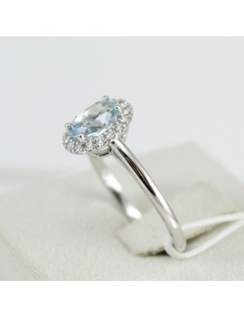 Bague femme Mirco Visconti en or blanc avec aigue-marine entourée de diamants