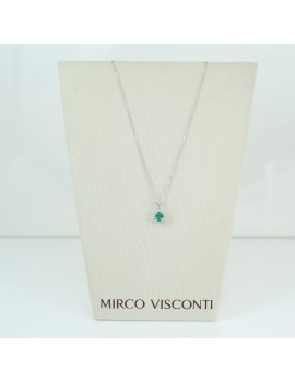 Collana donna Mirco Visconti in oro bianco con pendente smeraldo verde e diamanti