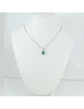 Collena girocollo donna in oro bianco con smeraldo verde e diamanti