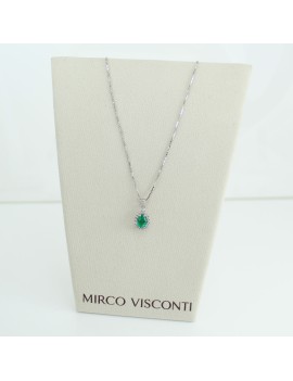 Collana con smeraldo a goccia pendente in oro bianco e diamanti Visconti