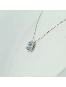 Collana donna in oro bianco con acquamarina ovale e diamanti Mirco Visconti