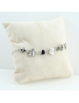 Bracciale sardo donna in argento con simboli della sardegna nuraghe coccu e gignate monti prama