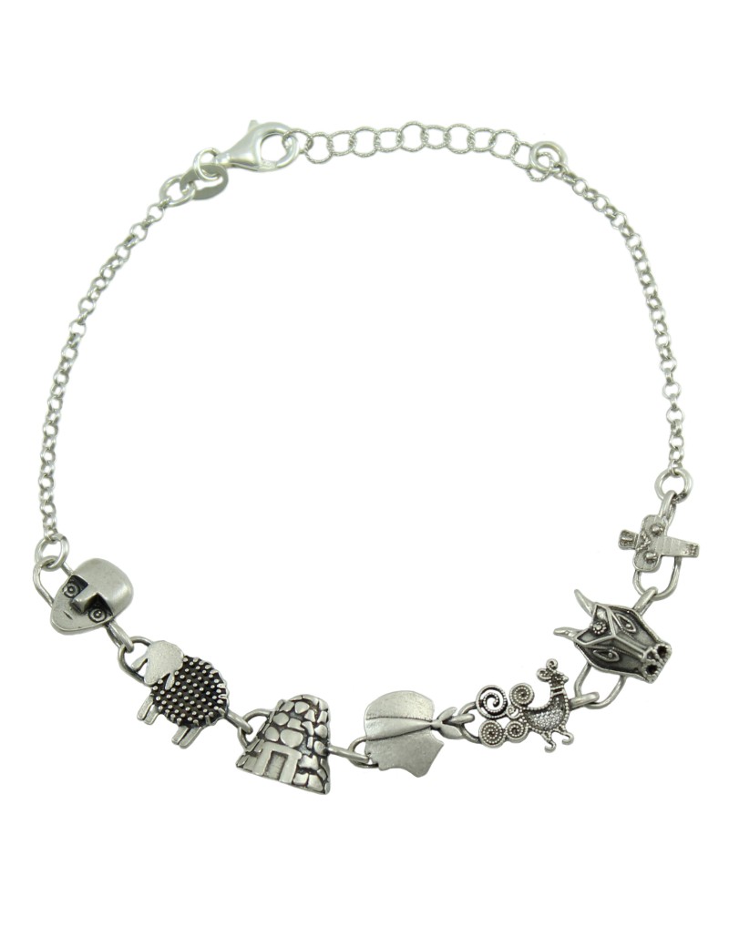 Bracciale donna con simboli sardegna dea madre pavoncella moro nuraghe pecorella maschera