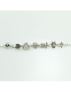 Bracciale in argento con simboli della sardegna gigante monti prama nuraghe moro pecorella pavoncella e dea madre