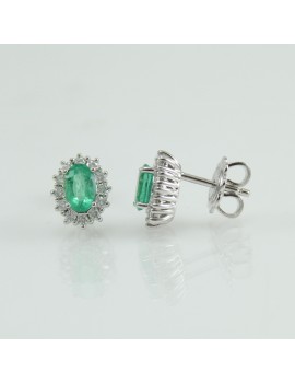Orecchini donna in oro bianco a perno con Smeraldo e diamanti Mirco Visconti
