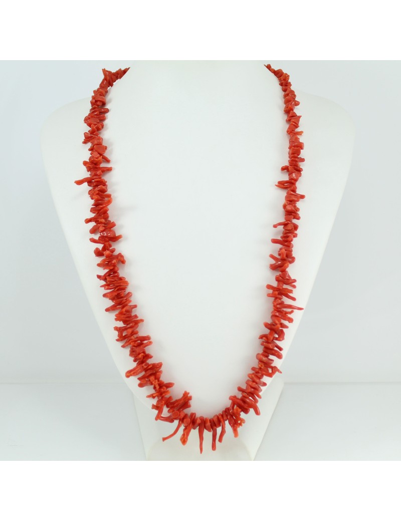 Collana donna filo corallo rosso a frange e chiusura in argento