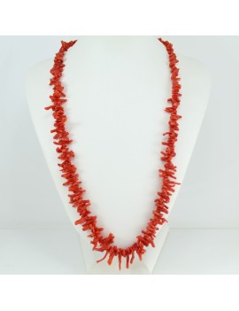 Collana donna filo corallo rosso a frange e chiusura in argento