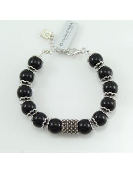 Bracciale portafortuna Su Coccu sfere onice e filigrana d'argento brunito