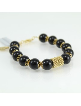 Bracciale Shardana Su Coccu sfere onice e filigrana d'argento dorato