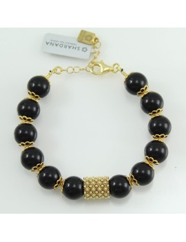 Bracciale portafortuna Su Coccu sfere onice e filigrana d'argento dorato