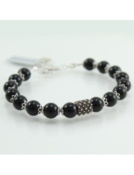 Bracciale portafortuna Su Coccu sfere onice e filigrana d'argento 8 mm