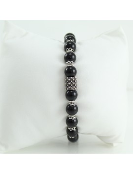 Bracciale sardo uomo in filigrana argento brunito e onice