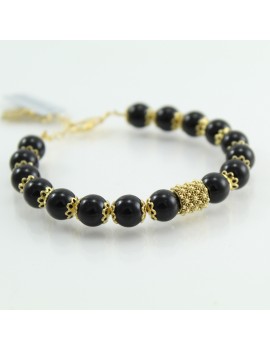 Bracciale sardo su coccu in onice e filigrana argento dorato