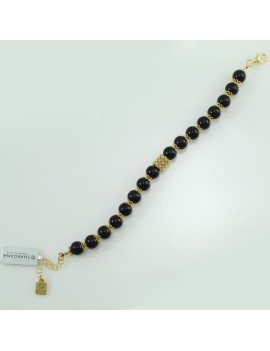 Bracciale su coccu in aergento placcato e sfere onice nero