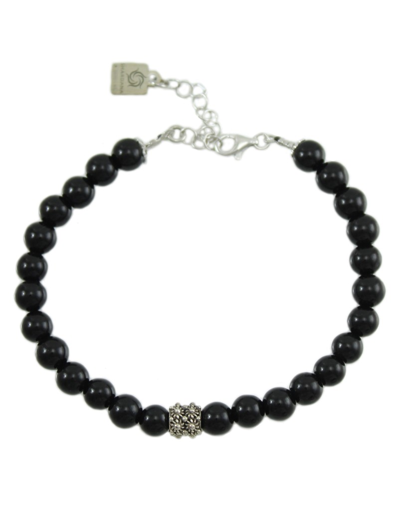 Bracciale portafortuna Su Coccu sfere onice e filigrana d'argento 6 mm