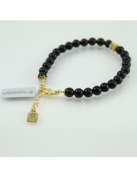 Bracciale sardo su coccu sfere onice nero e argento dorato