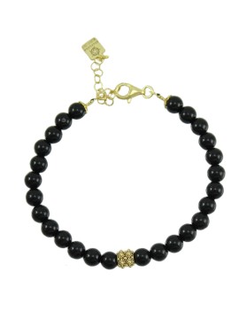 Bracciale portafortuna Su Coccu sfere onice e filigrana d'argento dorato 6 mm