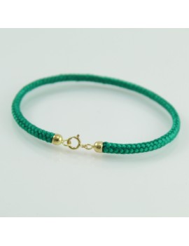 Bracciale verde portafortuna sagola con finali in oro giallo mochettone tondo