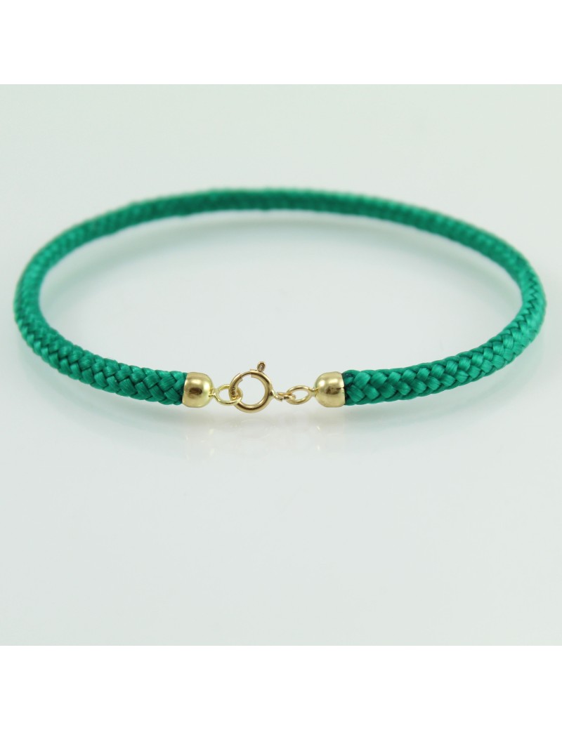 Bracciale verde portafortuna Sardegna sagola con finali in oro giallo