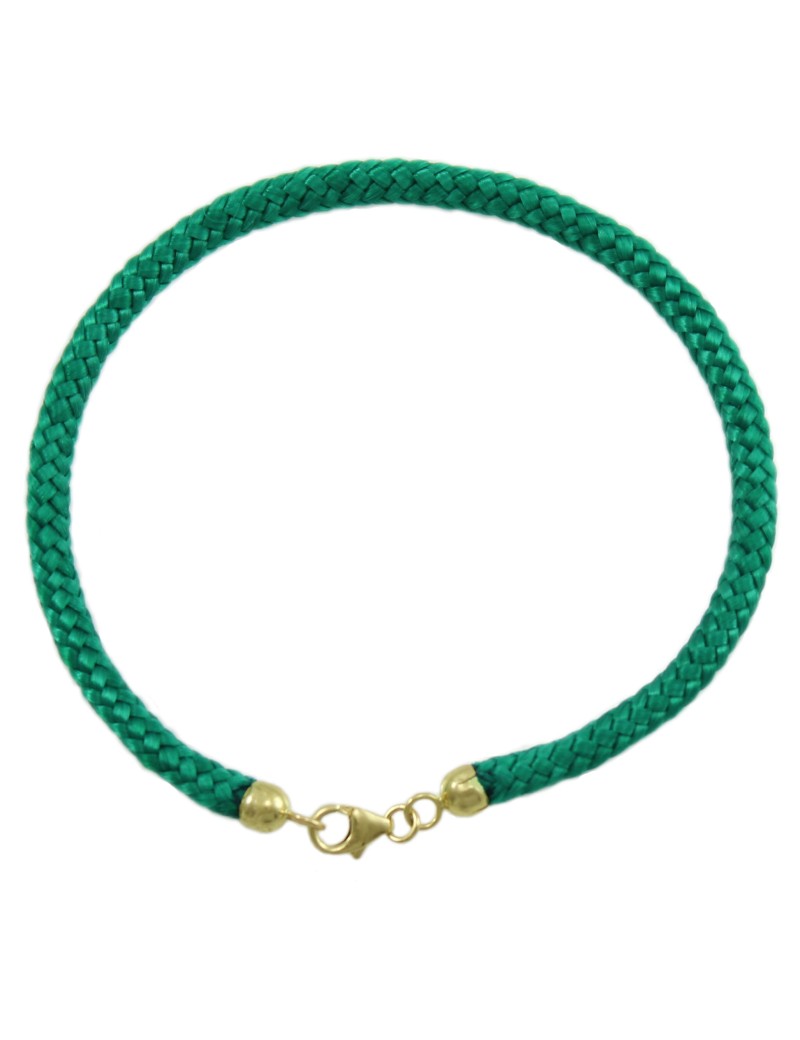 Bracciale verde portafortuna Sardegna sagola con finali in oro giallo