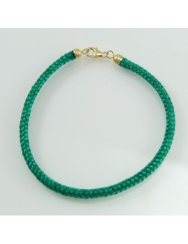 Bracciale verde portafortuna con finali e moschettone pesce in oro giallo