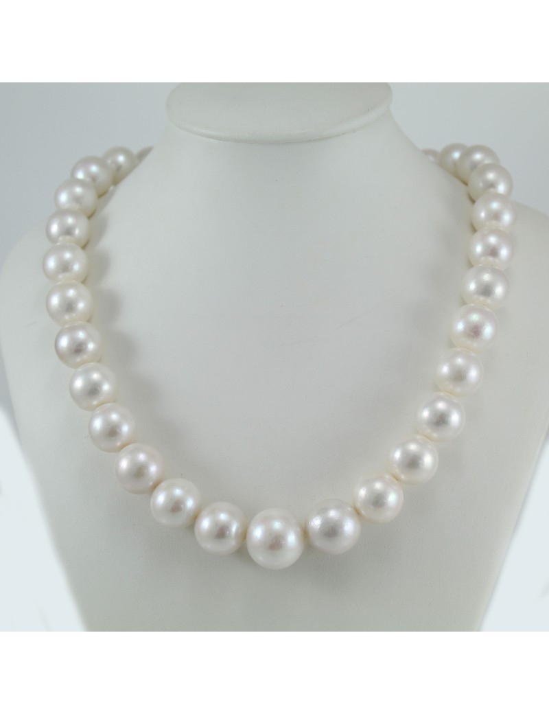 Collana Coscia con perle Edison Freshwater 11-14 mm chiusura sfera oro bianco 18k