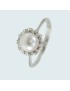 Anello donna oro bianco perla Akoya bianca 7 mm con diamanti Coscia